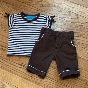 Brown and white shirt-sleeved marching set.